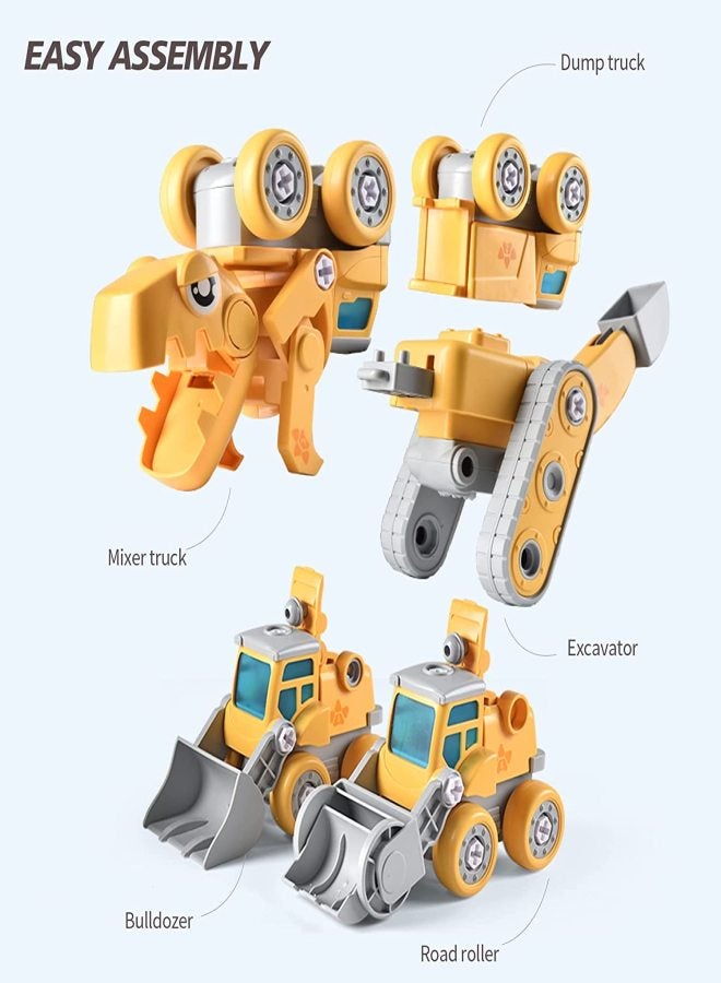 5 in 1 Take Apart Dinosaur Transformer Toys,Dinosaur Robots Toys Truck,DIY Disassembly Farmer Car,Transporter,Scarifier,Mower,Excavator,STEM Building Educational Gift for Kids,Boys,Girls(Yellow) - Image 5