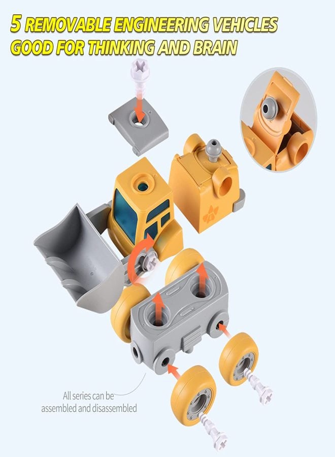 5 in 1 Take Apart Dinosaur Transformer Toys,Dinosaur Robots Toys Truck,DIY Disassembly Farmer Car,Transporter,Scarifier,Mower,Excavator,STEM Building Educational Gift for Kids,Boys,Girls(Yellow) - Image 4