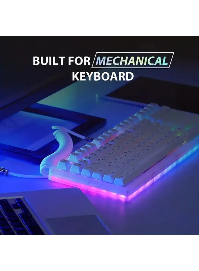 كابل لوحة مفاتيح ميكانيكي أبيض مضفر من USB A إلى Type C مع موصل طيران، سلك زنبركي معدني متين وسلك بيانو لأجهزة الكمبيوتر المكتبية - Image 4