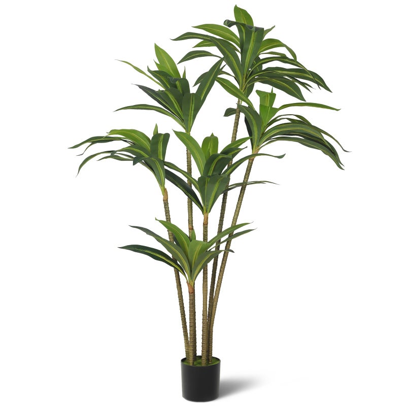 TIMBERHIDE 5FT Artificial Tree Dracaena Plant in Decorative Pot-Realistic Fake Plant for Indoor Outdoor Use,Home Office Living Room Decor,Real Touch Leaves,Housewarming Gift,Black Planter - Image 1