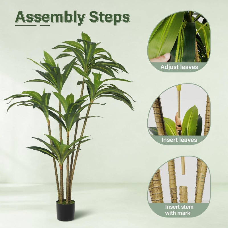 TIMBERHIDE 5FT Artificial Tree Dracaena Plant in Decorative Pot-Realistic Fake Plant for Indoor Outdoor Use,Home Office Living Room Decor,Real Touch Leaves,Housewarming Gift,Black Planter - Image 4