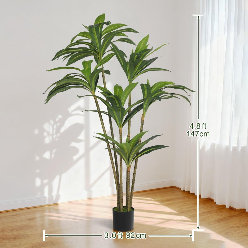 TIMBERHIDE 5FT Artificial Tree Dracaena Plant in Decorative Pot-Realistic Fake Plant for Indoor Outdoor Use,Home Office Living Room Decor,Real Touch Leaves,Housewarming Gift,Black Planter - Image 2
