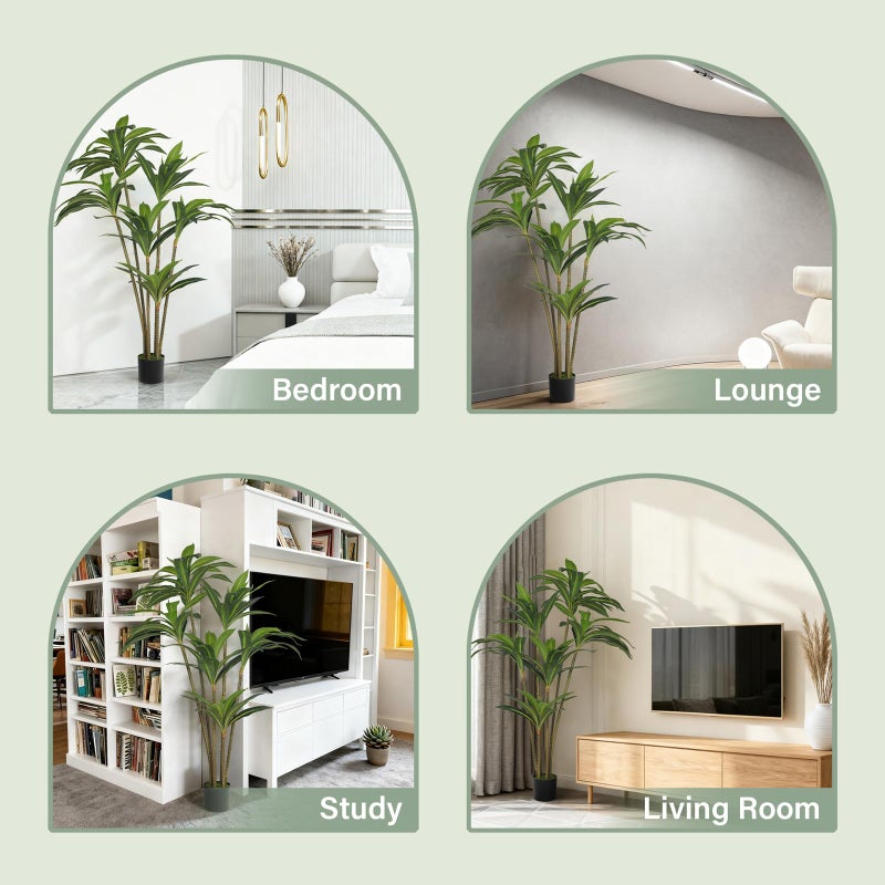 TIMBERHIDE 5FT Artificial Tree Dracaena Plant in Decorative Pot-Realistic Fake Plant for Indoor Outdoor Use,Home Office Living Room Decor,Real Touch Leaves,Housewarming Gift,Black Planter - Image 5