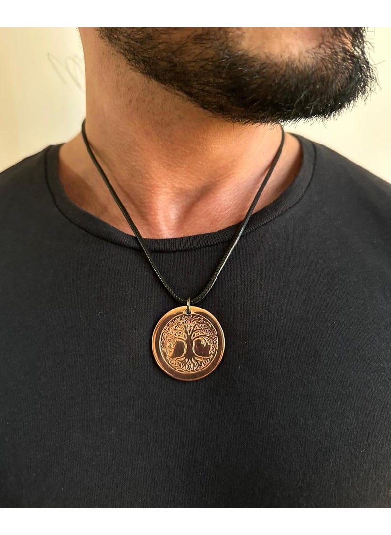 DEMMEX DEMMEX Solid Copper Tree of Life Pendant Necklace, 2.5mm Thick, 1.5 Inches Diameter, Uncoated, Unisex, Handmade in Turkey - Pure Copper will CHANGE Color, Polish with Salt-Lemon Mix (Copper)  - Image 4