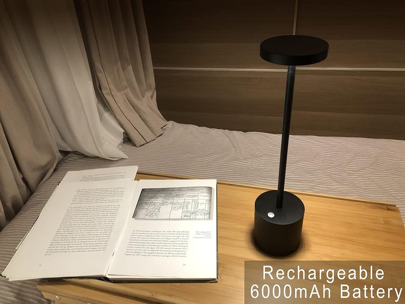 Yiben USB Rechargeable Wireless Table Lamp, Aluminum Metal Black and Gold, 2 Dimmable Lighting Modes for Restaurants - Image 4