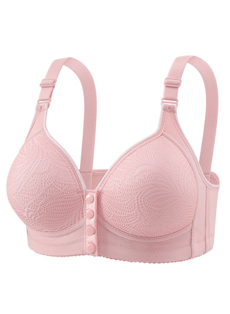 Loquat Womens Front Button Lace Bras With Adjustable Straps Soft Seamless Unpadded Wireless Nursing Bras Pink
