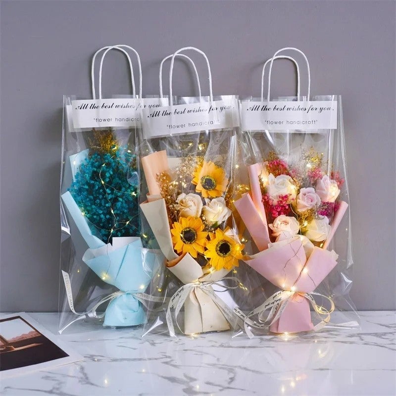 Bluejw Small Dried Flower Bouquet - Foam Rose Soap Flower Gift for Girlfriend, Valentine's Day, Christmas - Includes Natural Dried Plants - Image 3