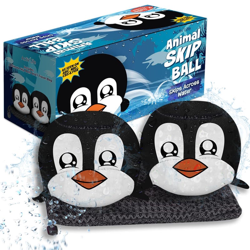 Activ Life Animal Skip Balls (2 Pack) Penguin Gifts Penguins Toy, Easter Basket Stuffers, Swimming Ball Pool Toys for Kids and Teens, Fun Water Beach Summer Games - Image 1