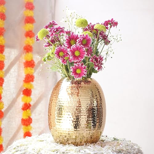 Behoma Metal Oval Shape Vase for Home Decor Decoratives for Living Room Balcony | Best Gift for Birthday Anniversary Diwali Ganpati Onam Festival |Golden 1 Large Pcs (Flowers not Included) - Image 3