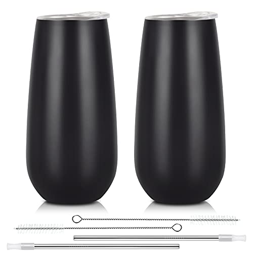 Lifecapido 2 Pack Stemless Champagne Tumblers, 6 Oz Champagne Insulated Tumblers, Double Insulated Champagne Flute Tumbler, Unbreakable Champagne Glasses for Friends Birthday Christmas (Black) - Image 1