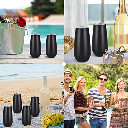 Lifecapido 2 Pack Stemless Champagne Tumblers, 6 Oz Champagne Insulated Tumblers, Double Insulated Champagne Flute Tumbler, Unbreakable Champagne Glasses for Friends Birthday Christmas (Black) - Image 5