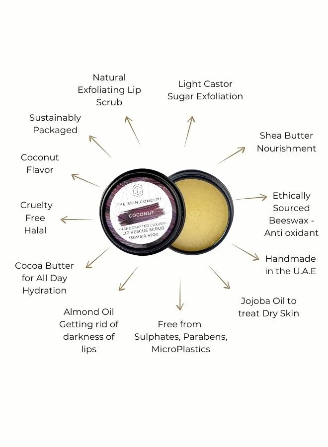 The Skin Concept  The Skin Concept Lip Rescue Scrub - Coconut - Handmade for Women | Best Price UAE