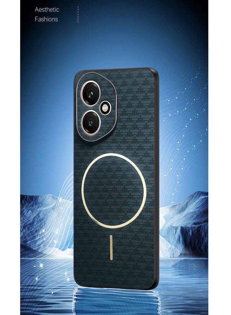 Wtech Honor 400 5G 2025 Magsafe Hard Back Carbon Fabric Texture Case Cover - Sea Green - Image 5