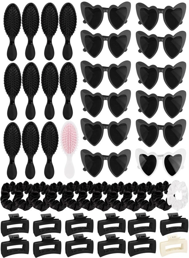 إلكوهو مجموعة إلكوهو من 48 قطعة من ربطات الشعر لوصيفات العروس، هدايا مميزة لحفلات توديع العزوبية، تتضمن ربطات شعر، مشابك شعر، أمشاط على شكل قلب، نظارات شمسية، وهدايا لحفلات ما قبل الزفاف، باللونين الأسود والأبيض. - Image 1