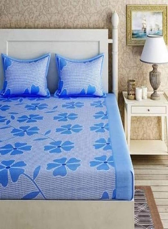 Decorum Glace Cotton 3D Blue Big Flower Print Bedsheet with 2 Pillow Cover 90 x 90 Inch (Blue) - Image 4
