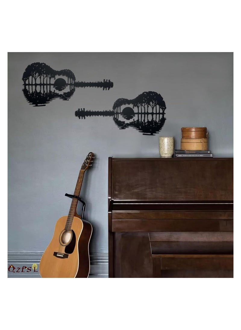 SYOSI - 17'' Guitar Wall Art, Modern Hollow Out Design, Metal Guitar Art Music Wall Decor, Abstract Sunset Hanging Sign Guitars Player Gift, for Music Lovers for Modern Home, Bedroom, Living Room(1 Pack) - Image 1