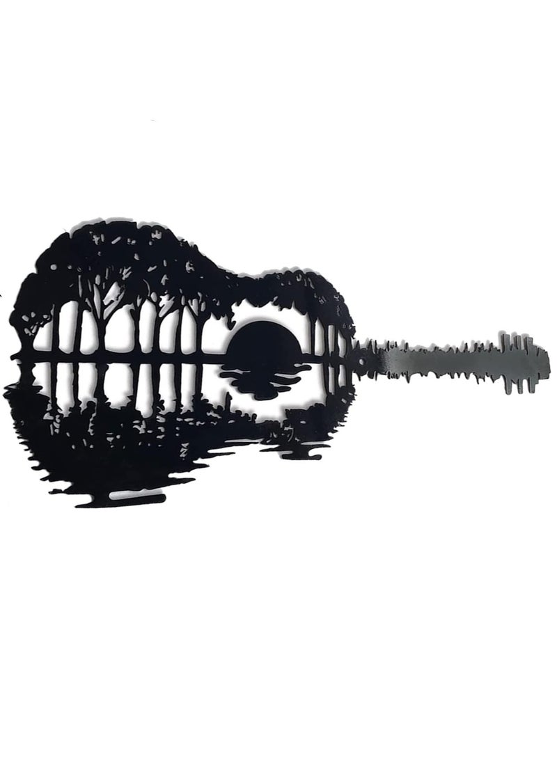 SYOSI - 17'' Guitar Wall Art, Modern Hollow Out Design, Metal Guitar Art Music Wall Decor, Abstract Sunset Hanging Sign Guitars Player Gift, for Music Lovers for Modern Home, Bedroom, Living Room(1 Pack) - Image 1