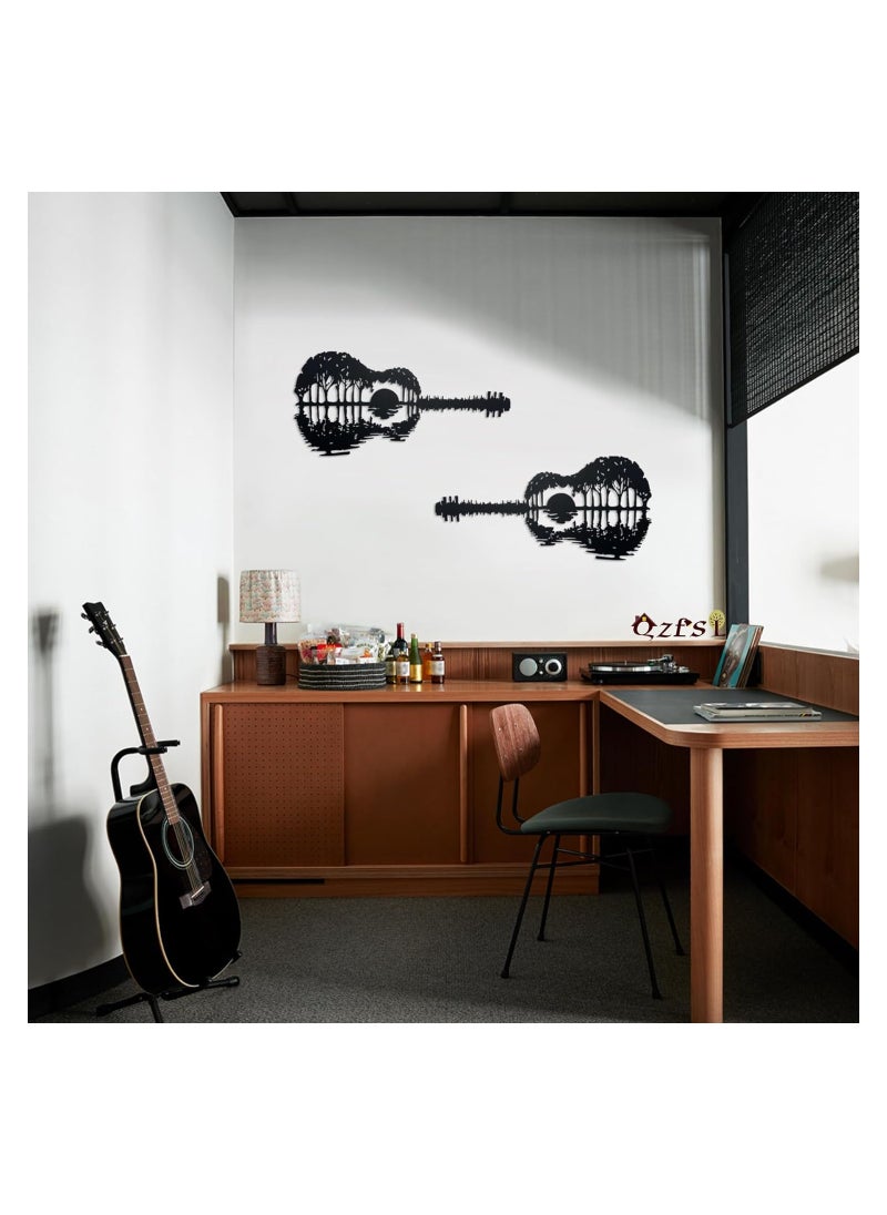 SYOSI - 17'' Guitar Wall Art, Modern Hollow Out Design, Metal Guitar Art Music Wall Decor, Abstract Sunset Hanging Sign Guitars Player Gift, for Music Lovers for Modern Home, Bedroom, Living Room(1 Pack) - Image 1