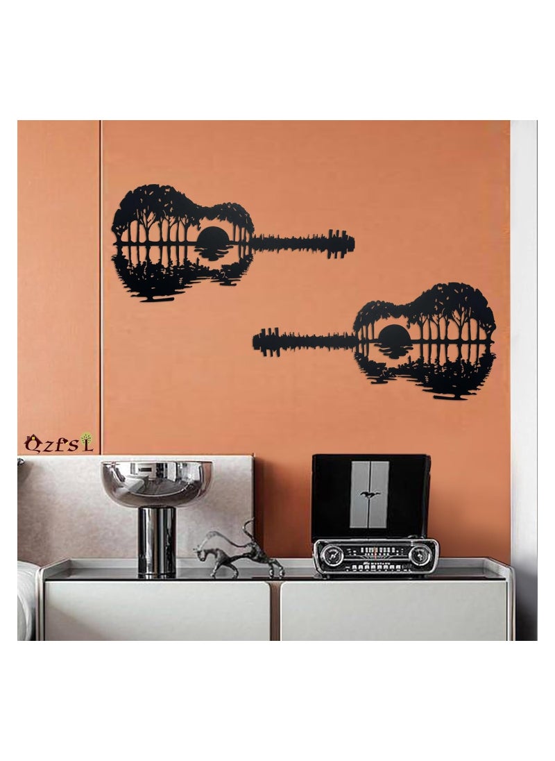 SYOSI - 17'' Guitar Wall Art, Modern Hollow Out Design, Metal Guitar Art Music Wall Decor, Abstract Sunset Hanging Sign Guitars Player Gift, for Music Lovers for Modern Home, Bedroom, Living Room(1 Pack) - Image 1