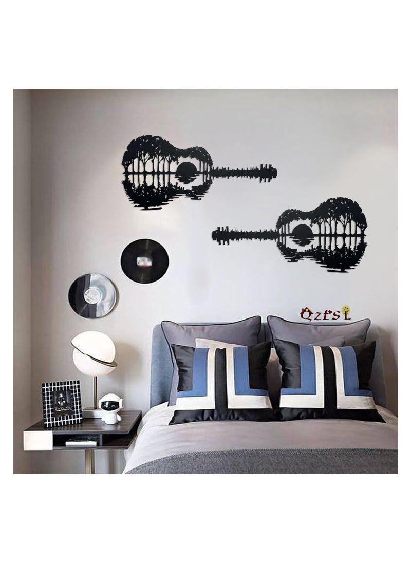 SYOSI - 17'' Guitar Wall Art, Modern Hollow Out Design, Metal Guitar Art Music Wall Decor, Abstract Sunset Hanging Sign Guitars Player Gift, for Music Lovers for Modern Home, Bedroom, Living Room(1 Pack) - Image 1