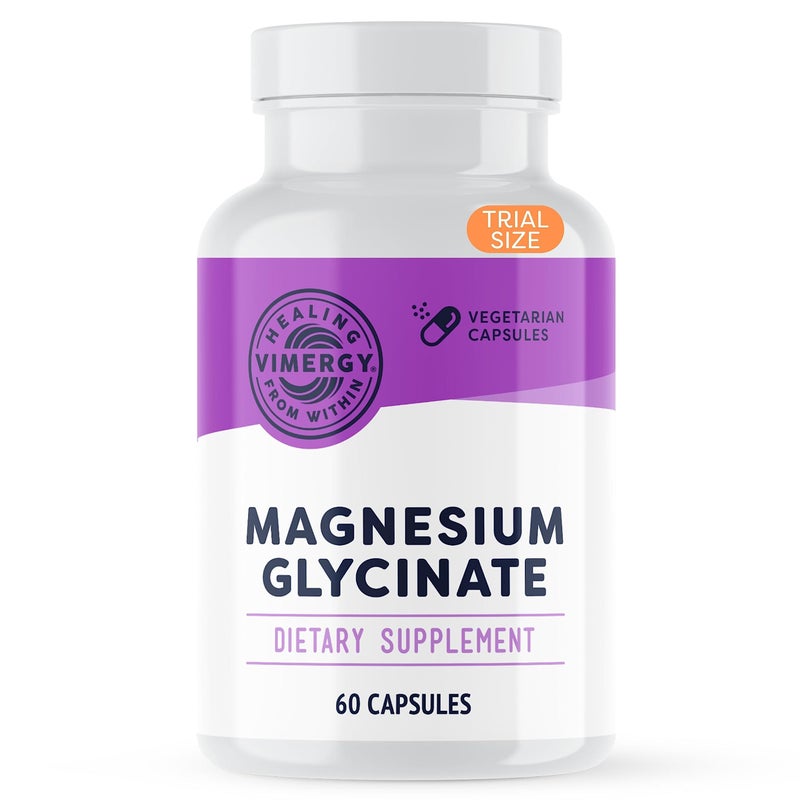 Vimergy Magnesium Glycinate Stress Support Chelated to Avoid Tummy Upset Promotes Heart Health Energy Kosher Vegan GlutenFree 60 Caps