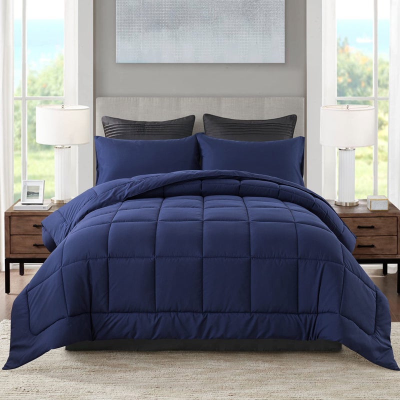 DOWNCOOL Queen Comforter Set -All Season Bedding Comforters Sets with 2 Pillow Cases -3 Pieces Bedding Sets Queen -Down Alternative Blue Comforter Set for Queen Size Bed(88"x92") - Image 1