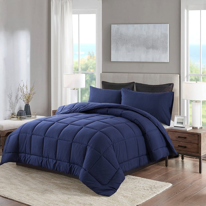 DOWNCOOL Queen Comforter Set -All Season Bedding Comforters Sets with 2 Pillow Cases -3 Pieces Bedding Sets Queen -Down Alternative Blue Comforter Set for Queen Size Bed(88"x92") - Image 2