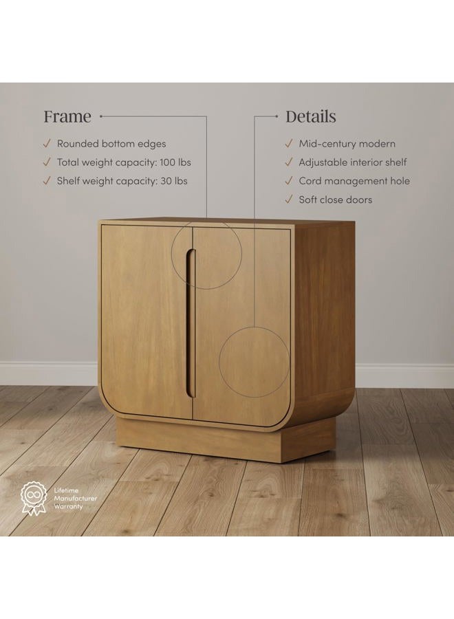 Nathan James Joey Mid Century Modern Storage Cabinet, Arched Accent Cabinet with Rounded Bottom Edges and Integrated Door Pull Cutouts, Light Brown - Image 3