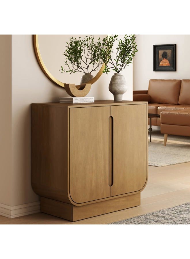 Nathan James Joey Mid Century Modern Storage Cabinet, Arched Accent Cabinet with Rounded Bottom Edges and Integrated Door Pull Cutouts, Light Brown - Image 1