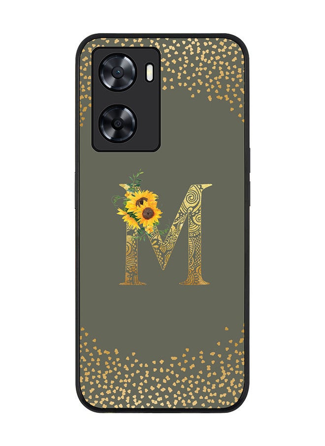 Stylizedd Rugged Black edge case for Oppo A57 4G Slim fit Soft Case Flexible Rubber Edges Anti Drop TPU Gel Thin Cover - Custom Monogram Initial Letter Floral Pattern Alphabet - M (Olive Green )  - Image 1