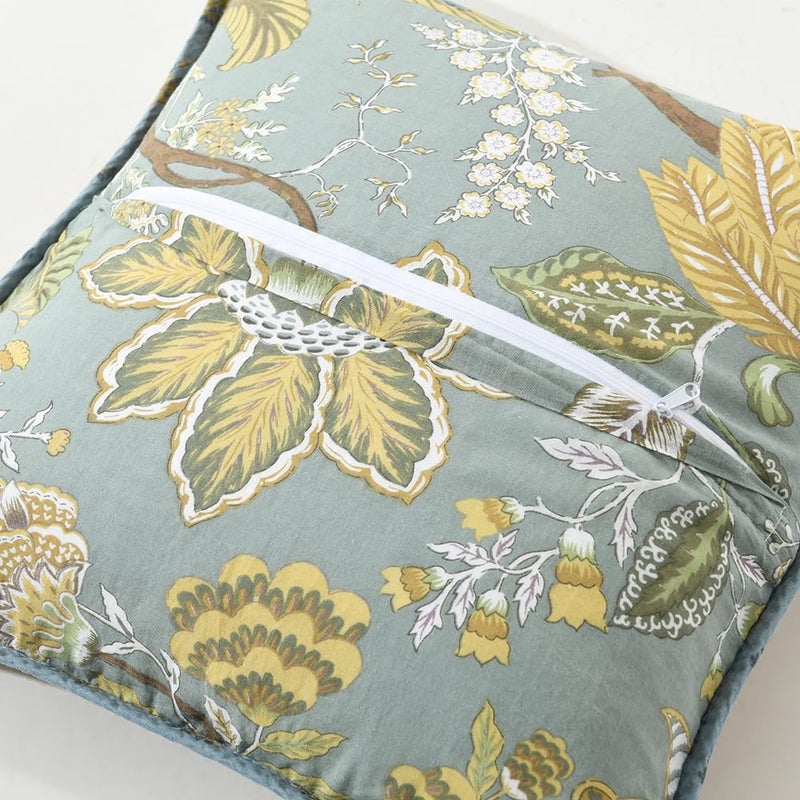 NEWLAKE Green Bohemian Floral Style Cotton Throw Pillow Covers (2 Pieces, 18X18 Inch) - Image 3