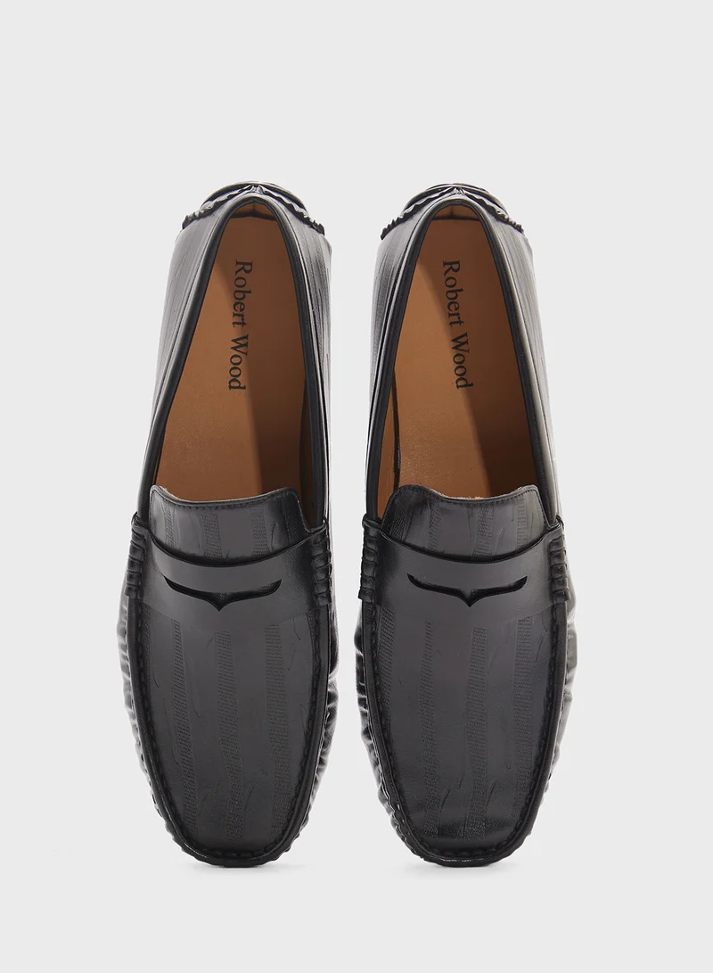 Robert Wood Saddle Detail Textuted Loafers