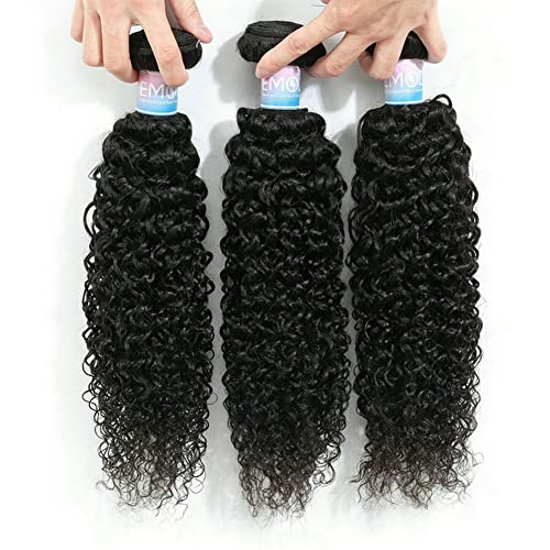 EMOL Kinky Curly Human Hair Bundles - Thick Curly Weave, Virgin Hair, Full Head, Natural Black Color, Can Be Dyed - 3 Bundles Total, 300g, 10-14 Inch - Image 3