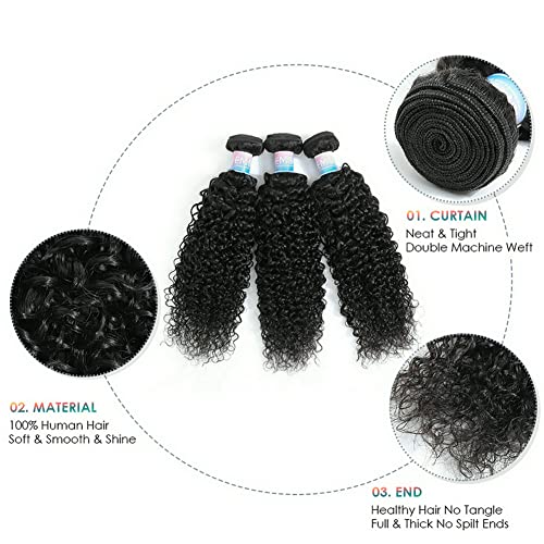 EMOL Kinky Curly Human Hair Bundles - Thick Curly Weave, Virgin Hair, Full Head, Natural Black Color, Can Be Dyed - 3 Bundles Total, 300g, 10-14 Inch - Image 4