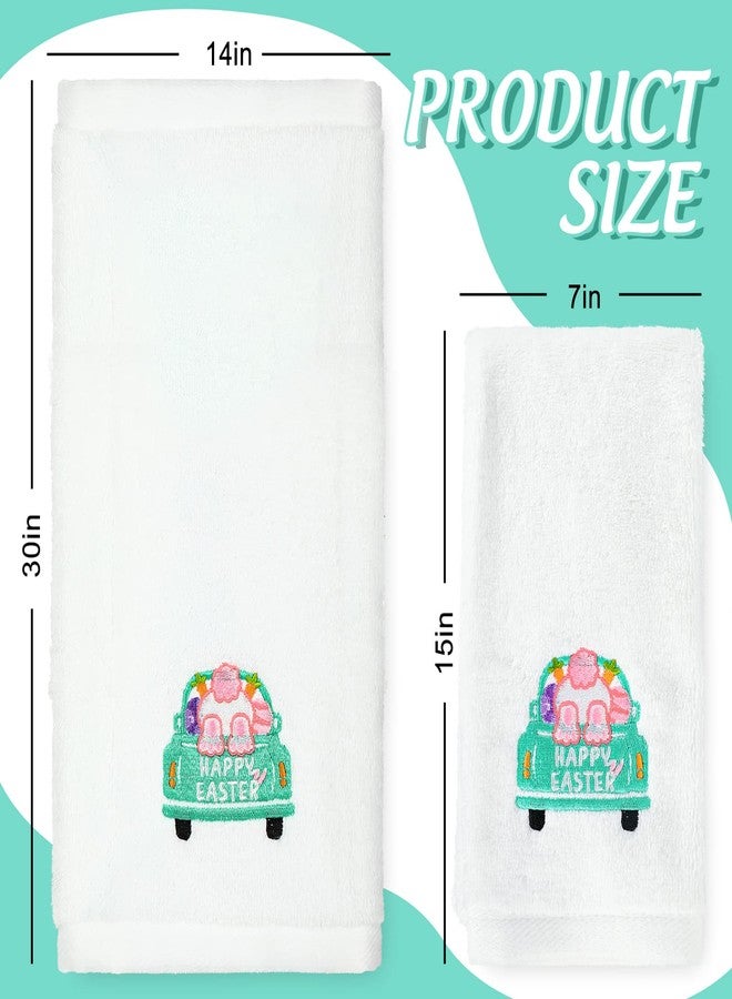 AnyDesign 2 Pack Easter Hand Towels Cotton Embroidered Easter Bunny Rabbit Truck Bathroom Towels Decorative Dish Towel for Spring Hand Drying Cleaning Cooking Gift Set, 29.5 x 13.7 Inch - Image 2