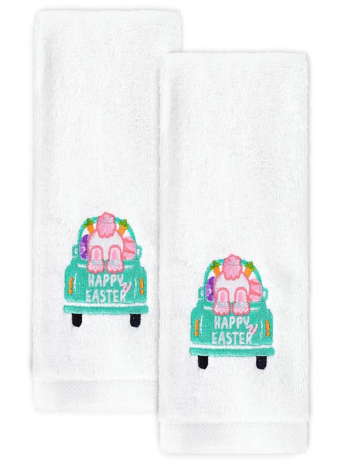 AnyDesign 2 Pack Easter Hand Towels Cotton Embroidered Easter Bunny Rabbit Truck Bathroom Towels Decorative Dish Towel for Spring Hand Drying Cleaning Cooking Gift Set, 29.5 x 13.7 Inch - Image 1