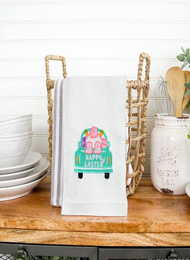 AnyDesign 2 Pack Easter Hand Towels Cotton Embroidered Easter Bunny Rabbit Truck Bathroom Towels Decorative Dish Towel for Spring Hand Drying Cleaning Cooking Gift Set, 29.5 x 13.7 Inch - Image 5
