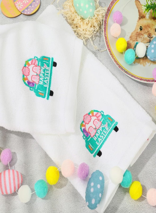 AnyDesign 2 Pack Easter Hand Towels Cotton Embroidered Easter Bunny Rabbit Truck Bathroom Towels Decorative Dish Towel for Spring Hand Drying Cleaning Cooking Gift Set, 29.5 x 13.7 Inch - Image 4