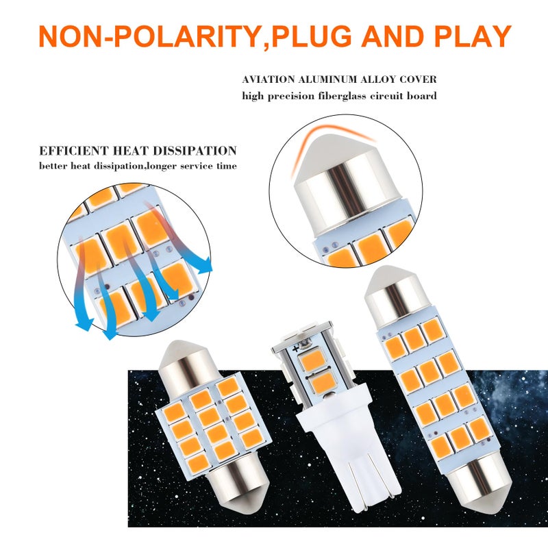 iFunyLED 24 Pieces Dome Light LED Car Interior Bulb Kit Set 194 T10 DE3175 578 31mm 42mm Bulbs Interior Replacement Lights for Car Map License Plate Door Side Marker Cornering Trunk Light - Amber - Image 4