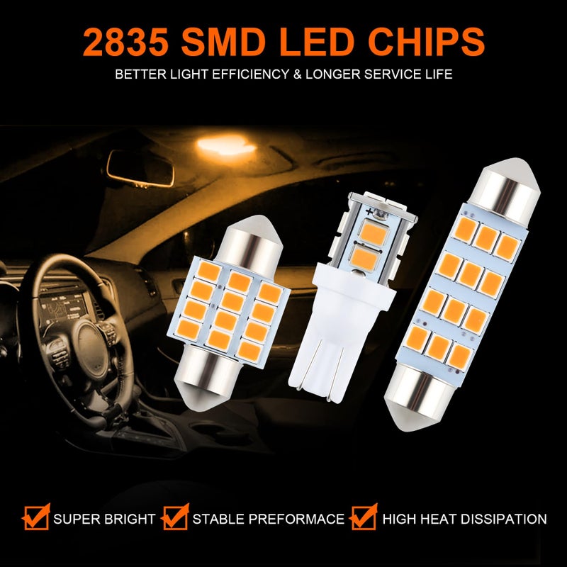 iFunyLED 24 Pieces Dome Light LED Car Interior Bulb Kit Set 194 T10 DE3175 578 31mm 42mm Bulbs Interior Replacement Lights for Car Map License Plate Door Side Marker Cornering Trunk Light - Amber - Image 2