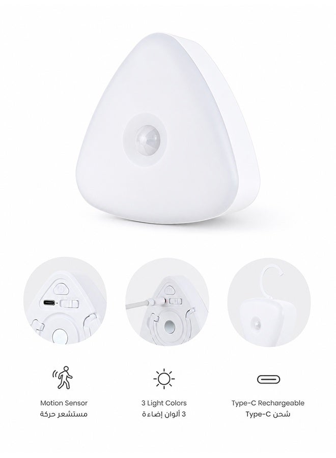 داريو مصباح ليلي LED قابل للشحن بحساس حركة 1200 مللي أمبير مع 3 ألوان إضاءة وسطوع قابل للتعديل لغرفة النوم والخزانة والممر والسلالم أبيض - Image 4