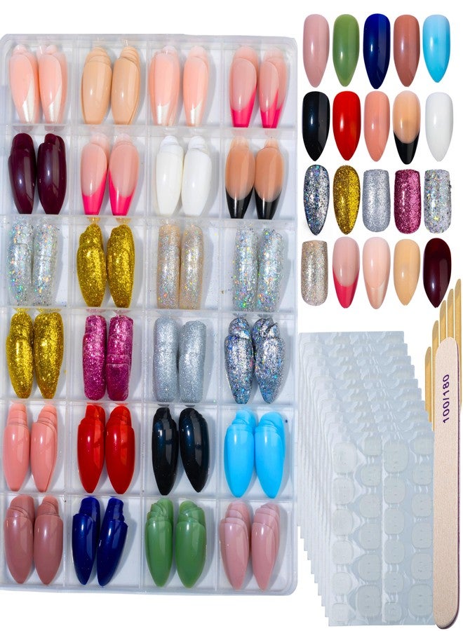 Hexwell Press on Nails 24 Colors 576PCS Almond Shape False Nail For Parties Weeding Office - Medium Length Mixed Color Fake Nails - Image 1