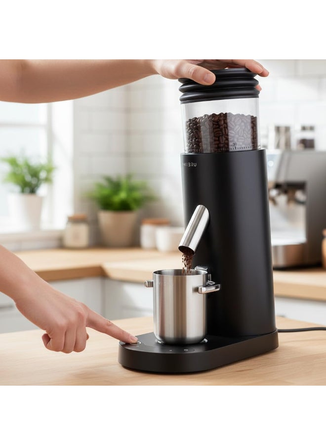 MIBRU V60 Conical Burr Coffee Grinder with stainless steel gears Grind Settings, Precision Timer, Anti-Static Design – Ideal for Espresso, Drip, Pour Over, Cold Brew, and French Press - Image 2