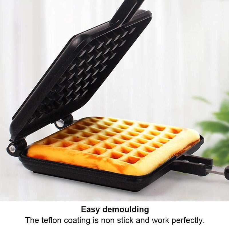 RBGIIT Waffle Maker Machine With Comfortable Handle For Kitchen Gas Stove Non Stick Waffle Maker Pan Press Plate Cooking Baking Tool with Long Handle Low Power Consumption Black_9 - Image 3