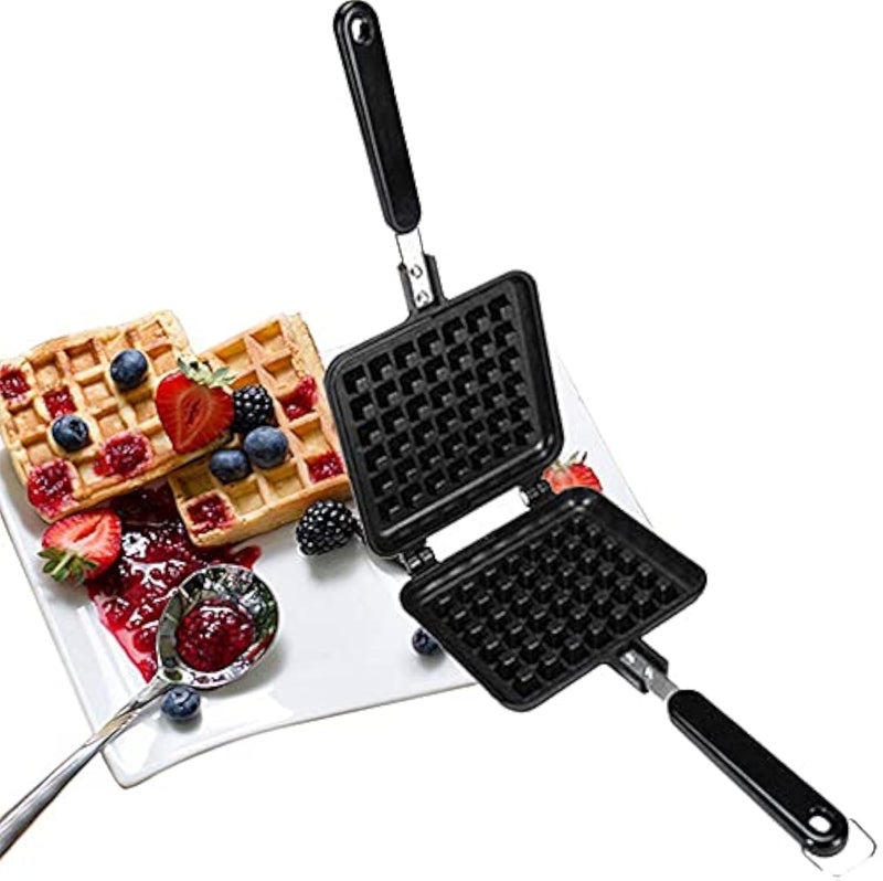 RBGIIT Waffle Maker Machine With Comfortable Handle For Kitchen Gas Stove Non Stick Waffle Maker Pan Press Plate Cooking Baking Tool with Long Handle Low Power Consumption Black_9 - Image 1