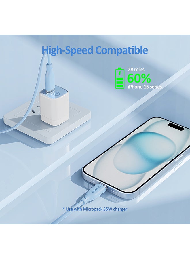 مايكروباك كابل USB-C للشحن والمزامنة Micropack MC-C60 - كابل سيليكون ناعم، 3 أمبير، أزرق - Image 4
