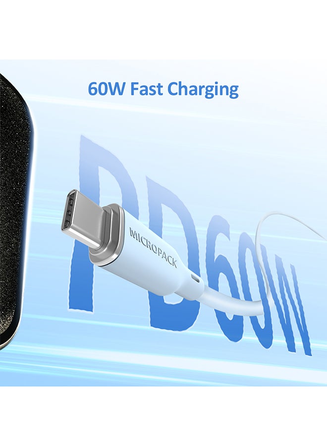 مايكروباك كابل USB-C للشحن والمزامنة Micropack MC-C60 - كابل سيليكون ناعم، 3 أمبير، أزرق - Image 3