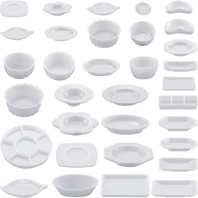Skylety 33 Pieces 1:12 Dollhouse Miniature Decoration Accessory Dollhouse Miniature Kitchen Tableware Plastic Mini Plate Dishes Cups Bowl Set Micro Decoration for Dolls House Accessory Pretend Play - Image 1