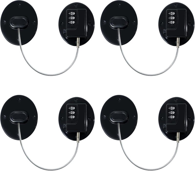 Mini Fridge Locks for Kids & Adults - 4 Pack No Drill Refrigerator Safety Locks, 3-Digit Combination Cabinet and Drawer Locks, Baby Proofing - Black - Image 1