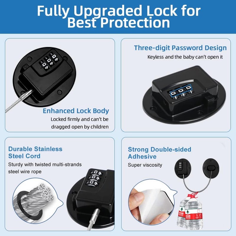 Mini Fridge Locks for Kids & Adults - 4 Pack No Drill Refrigerator Safety Locks, 3-Digit Combination Cabinet and Drawer Locks, Baby Proofing - Black - Image 4